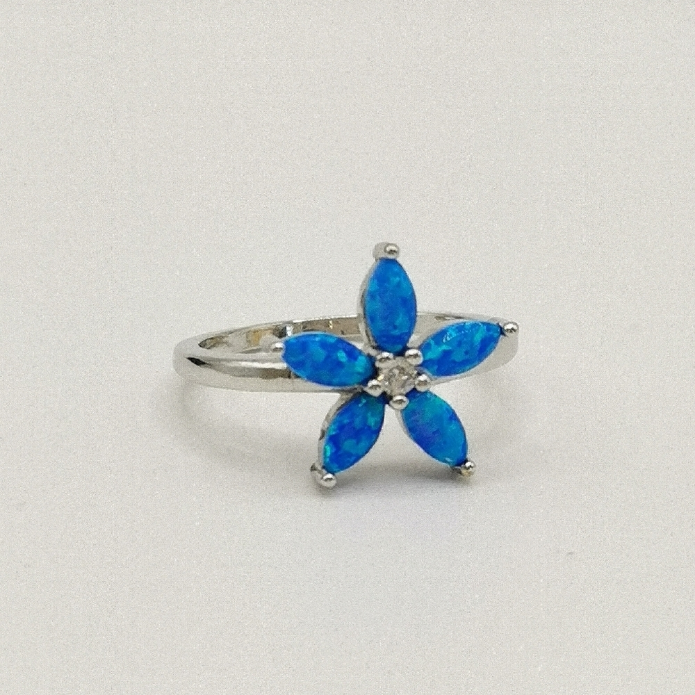 Blue opal CZ Flower Sterling silver ring size 6 🆕 - Picture 2 of 8